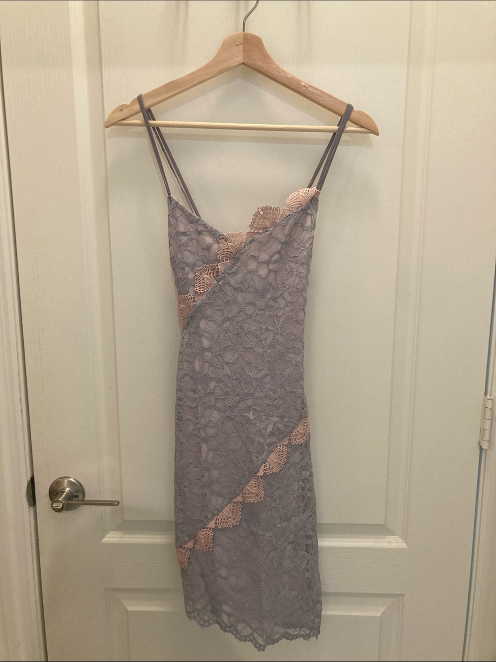 Topshop Lavender Lace Slip Dress with Blush Trim and side cutout